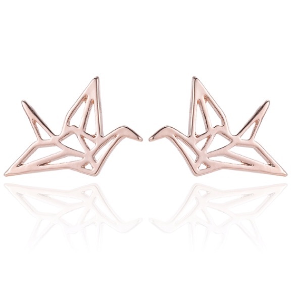 NEW💙💎GOLDEN💛💗ROSE PAPER CRANE STUDS💎💙ORIGAMI - Picture 6 of 8